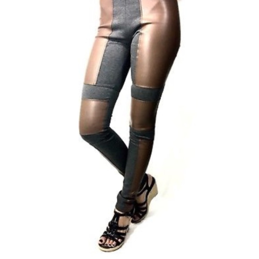 New BCBG MAXAZARIA Faux Leather Trim Leggings XS